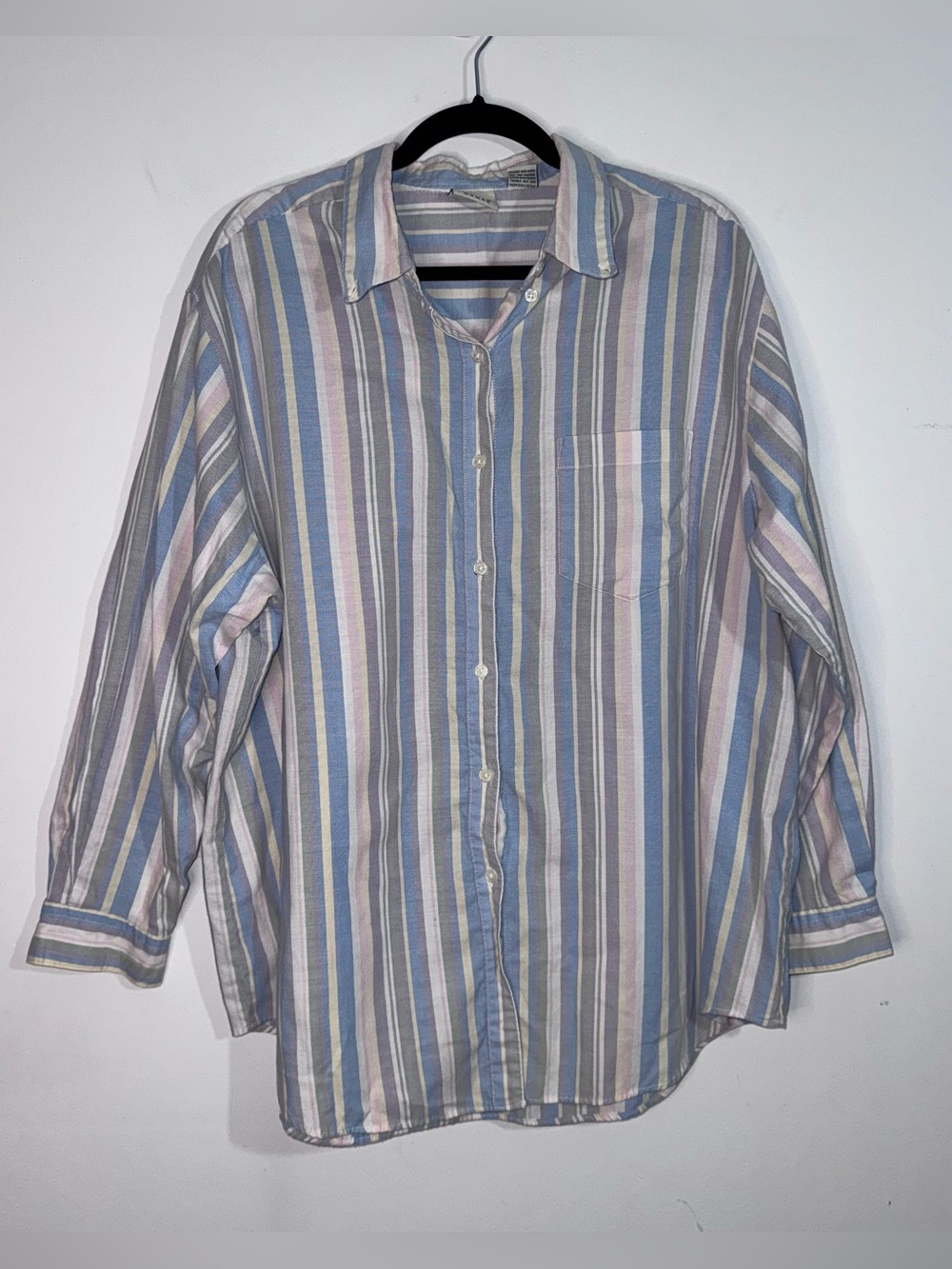 Classic Elements Woman 20W Pastel Stripe Button Down Oversized Coastal Shirt
